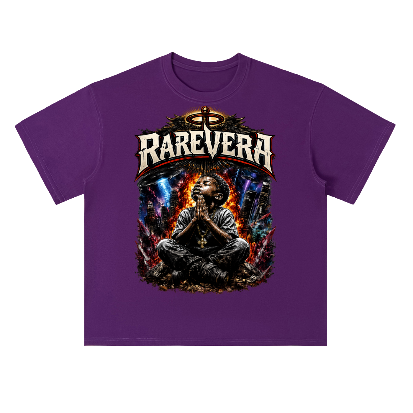RAREVERA NO WEAPON SHALL PROSPER Heavyweight Drop Shoulder Cotton T-Shirt