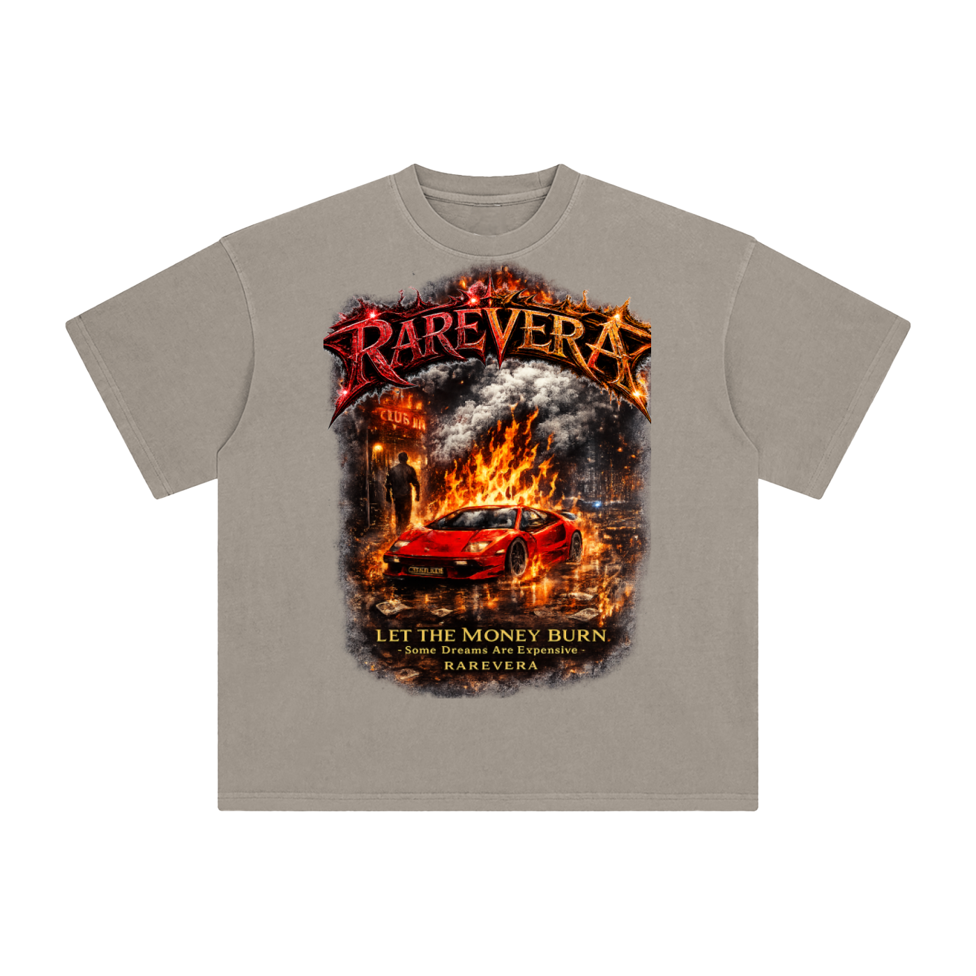 RAREVERA LET THE MONEY BURN Enzyme Washed T-Shirt