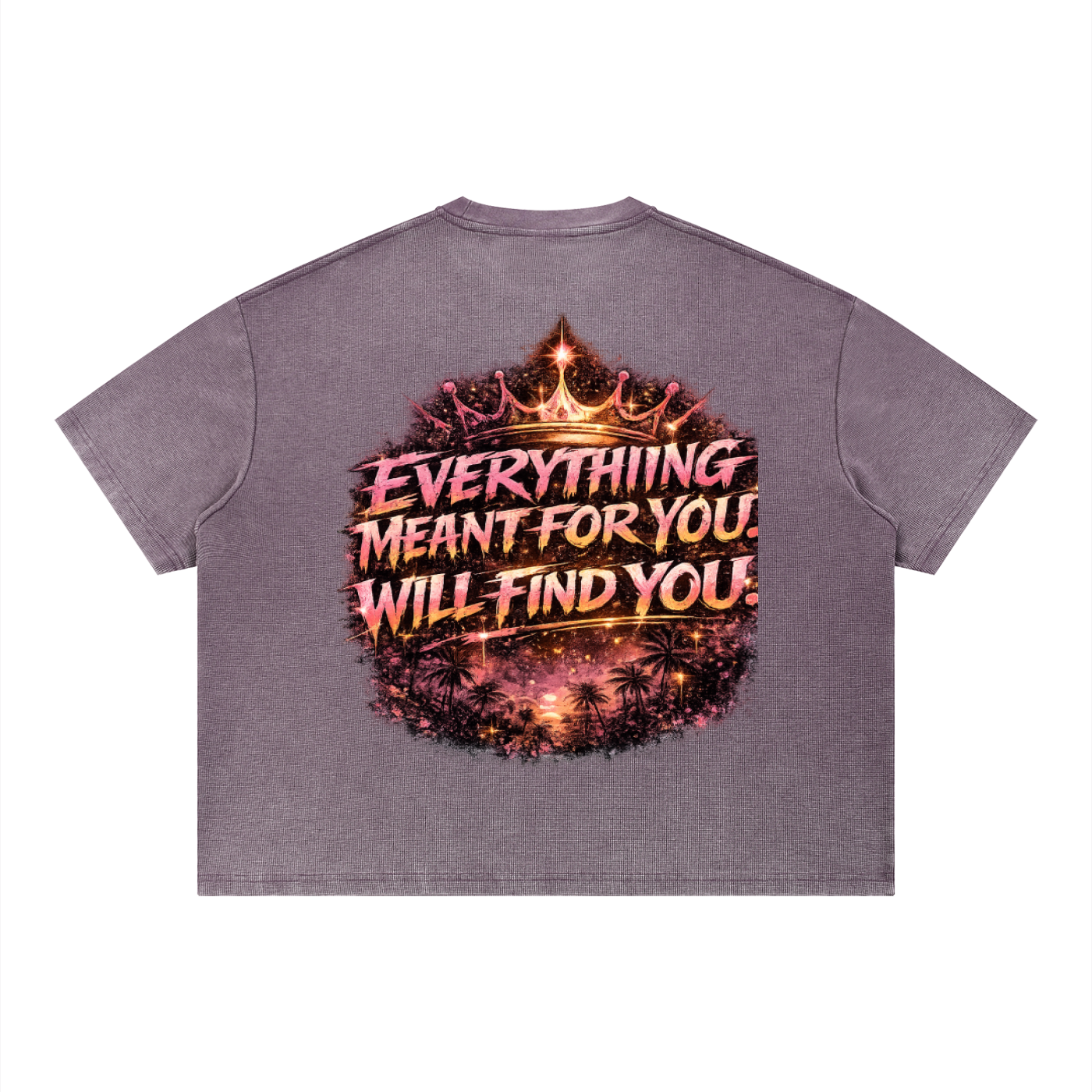 RAREVERA PINK DYNASTY Unisex Vintage Wash Sunfade Boxy Waffle T-Shirt