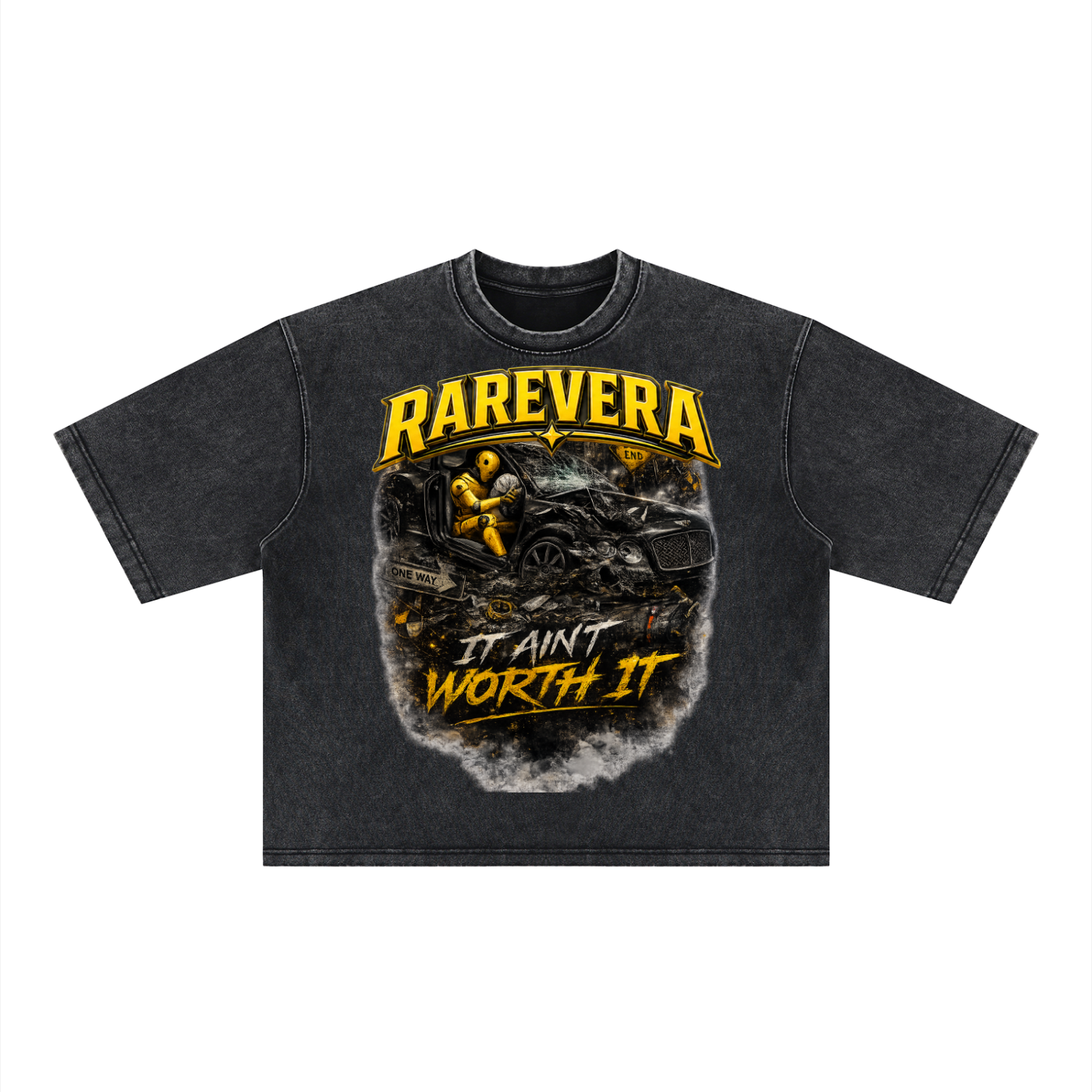 RAREVERA CRASH OUT Unisex Heavyweight Mineral Wash Boxy T-Shirt