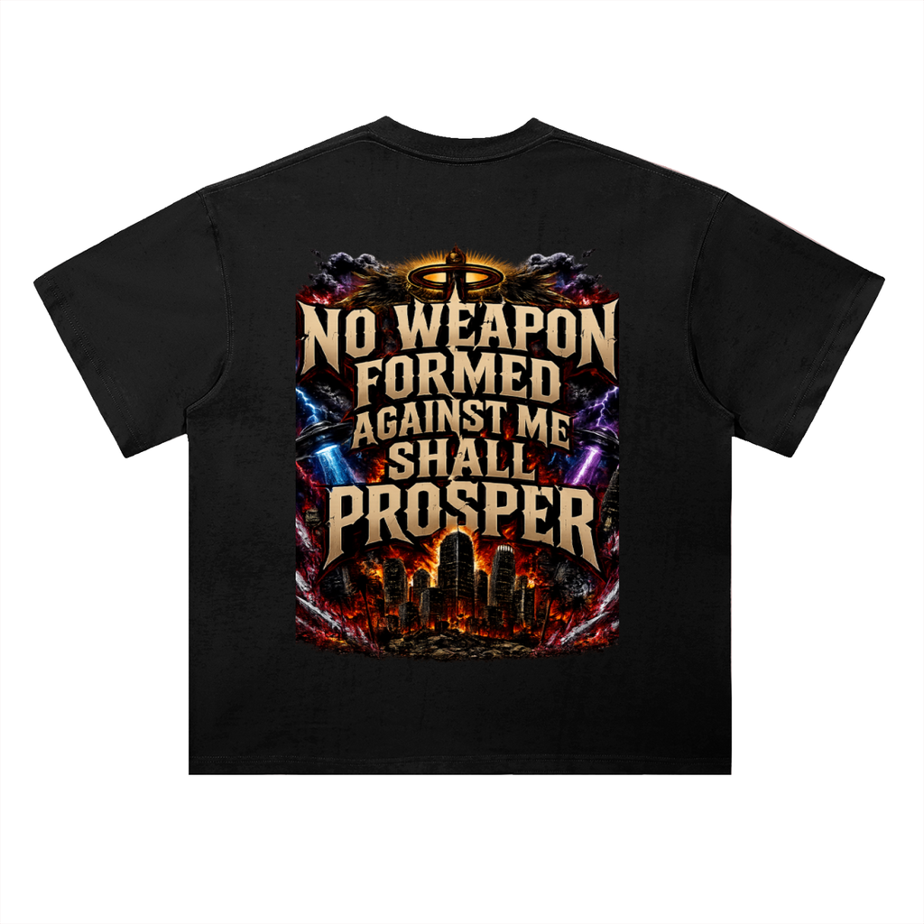 RAREVERA NO WEAPON SHALL PROSPER Heavyweight Drop Shoulder Cotton T-Shirt