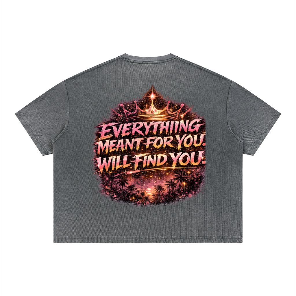 RAREVERA PINK DYNASTY Unisex Vintage Wash Sunfade Boxy Waffle T-Shirt