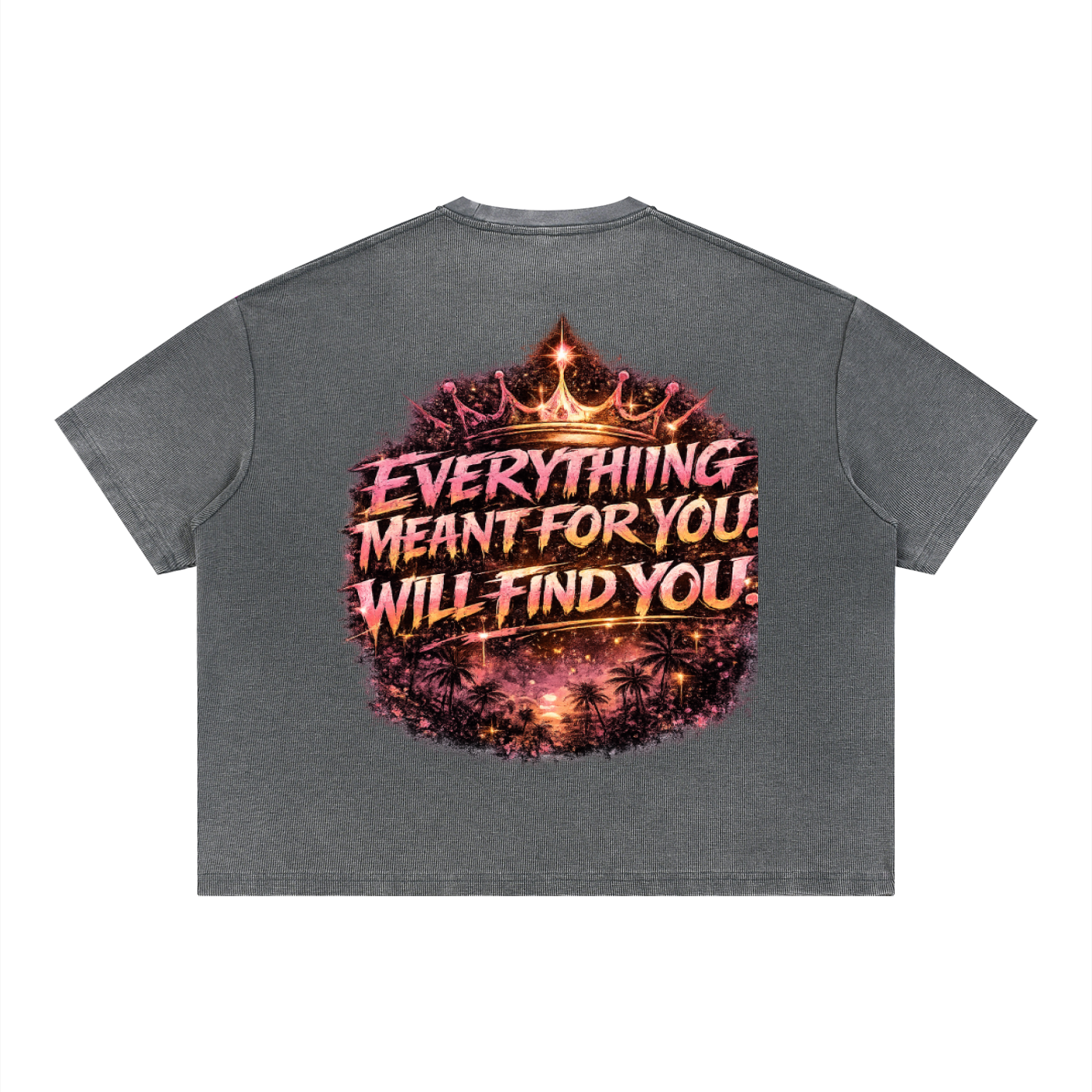RAREVERA PINK DYNASTY Unisex Vintage Wash Sunfade Boxy Waffle T-Shirt