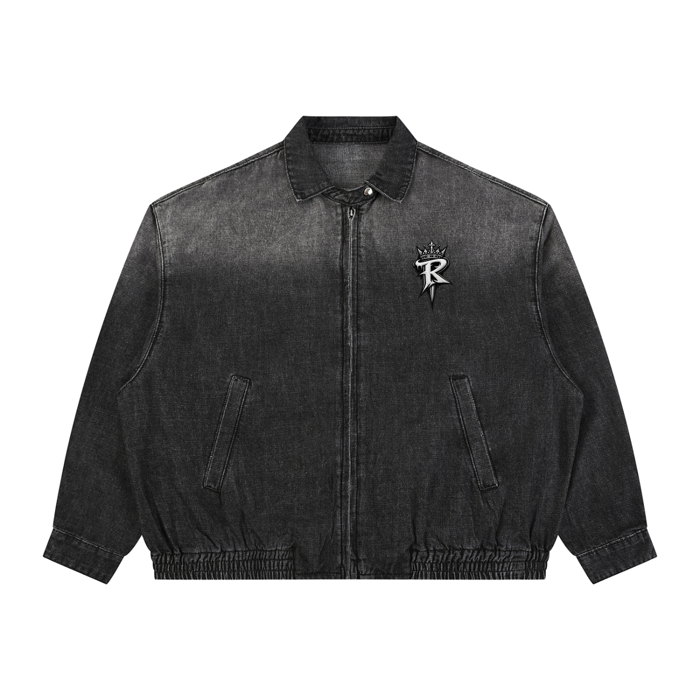 RAREVERA Unisex Vintage Wash Full-Zip Denim Jacket