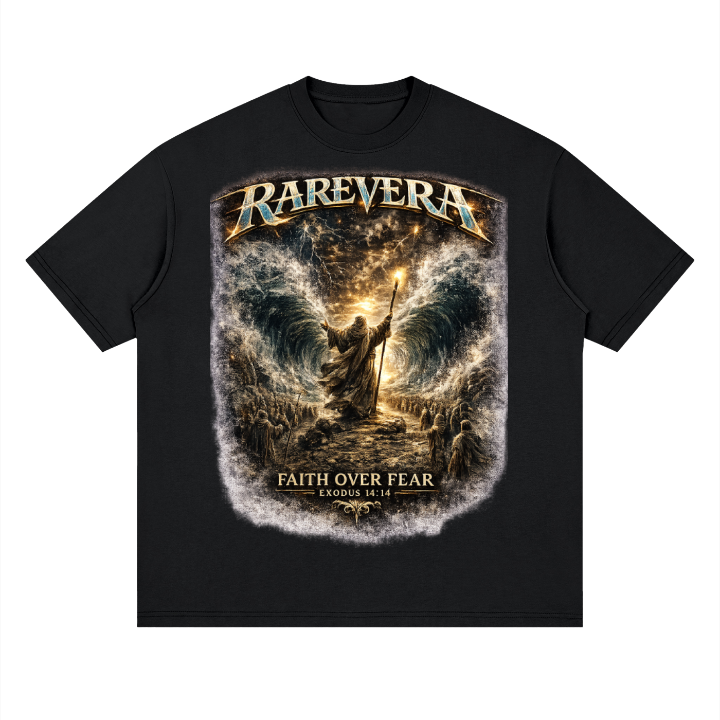 RAREVERA FAITH OVER FEAR Streetwear Loose Drop Shoulder T-Shirt