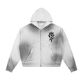 RAREVERA Sun Fade Frayed Raw Edge Fleece Zip Hoodie