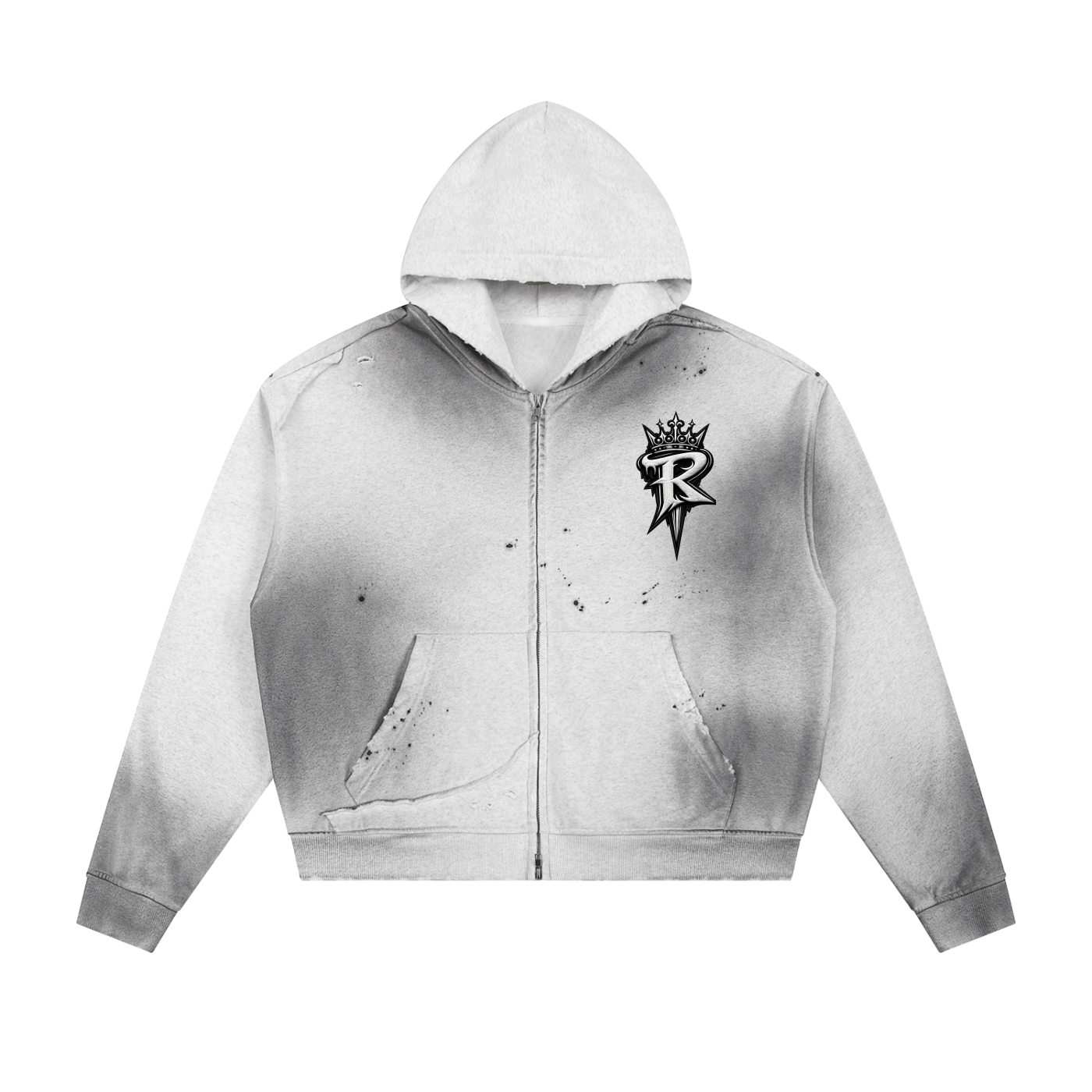 RAREVERA Sun Fade Frayed Raw Edge Fleece Zip Hoodie