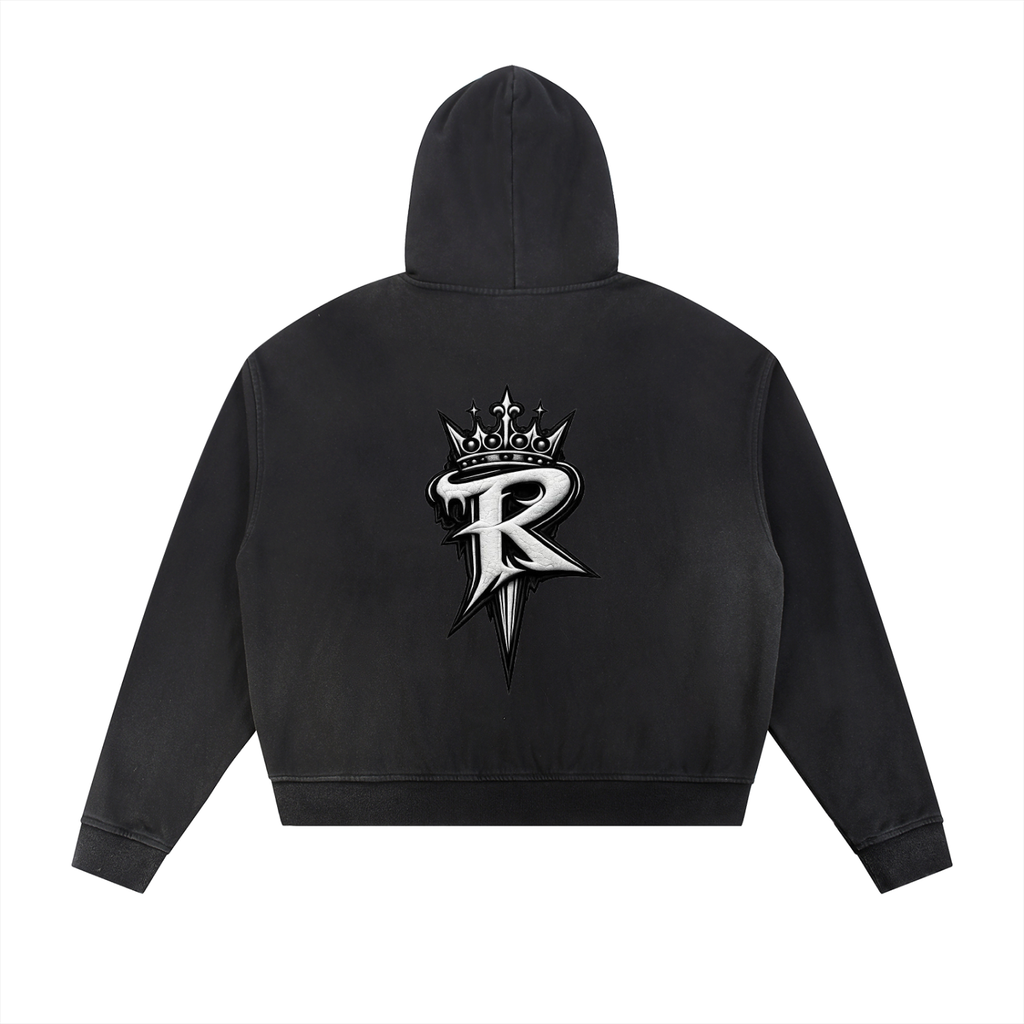 RAREVERA Sun Fade Frayed Raw Edge Fleece Zip Hoodie