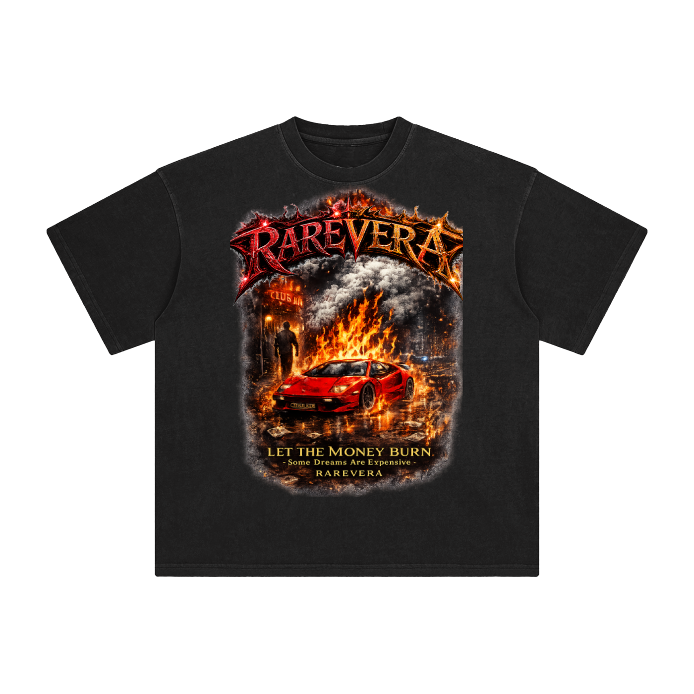 RAREVERA LET THE MONEY BURN Enzyme Washed T-Shirt