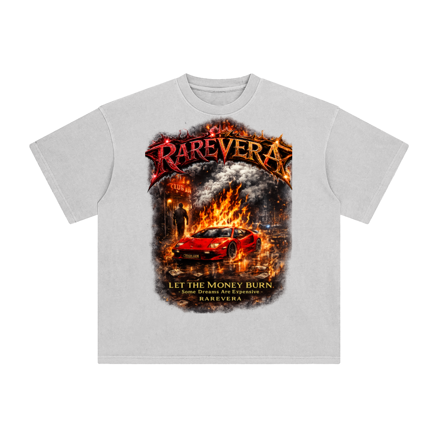 RAREVERA LET THE MONEY BURN Enzyme Washed T-Shirt