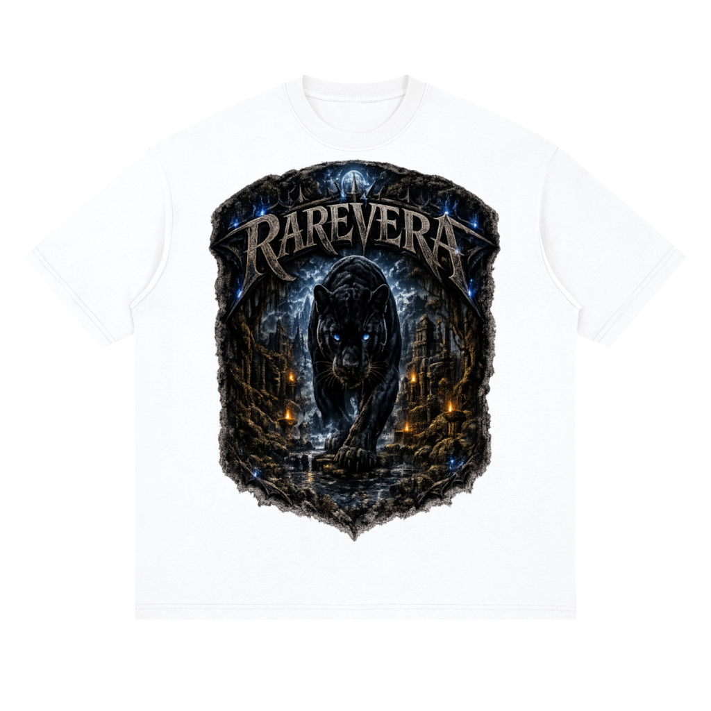 RAREVERA BLUE-EYE PANTHER Streetwear Loose Drop Shoulder T-Shirt
