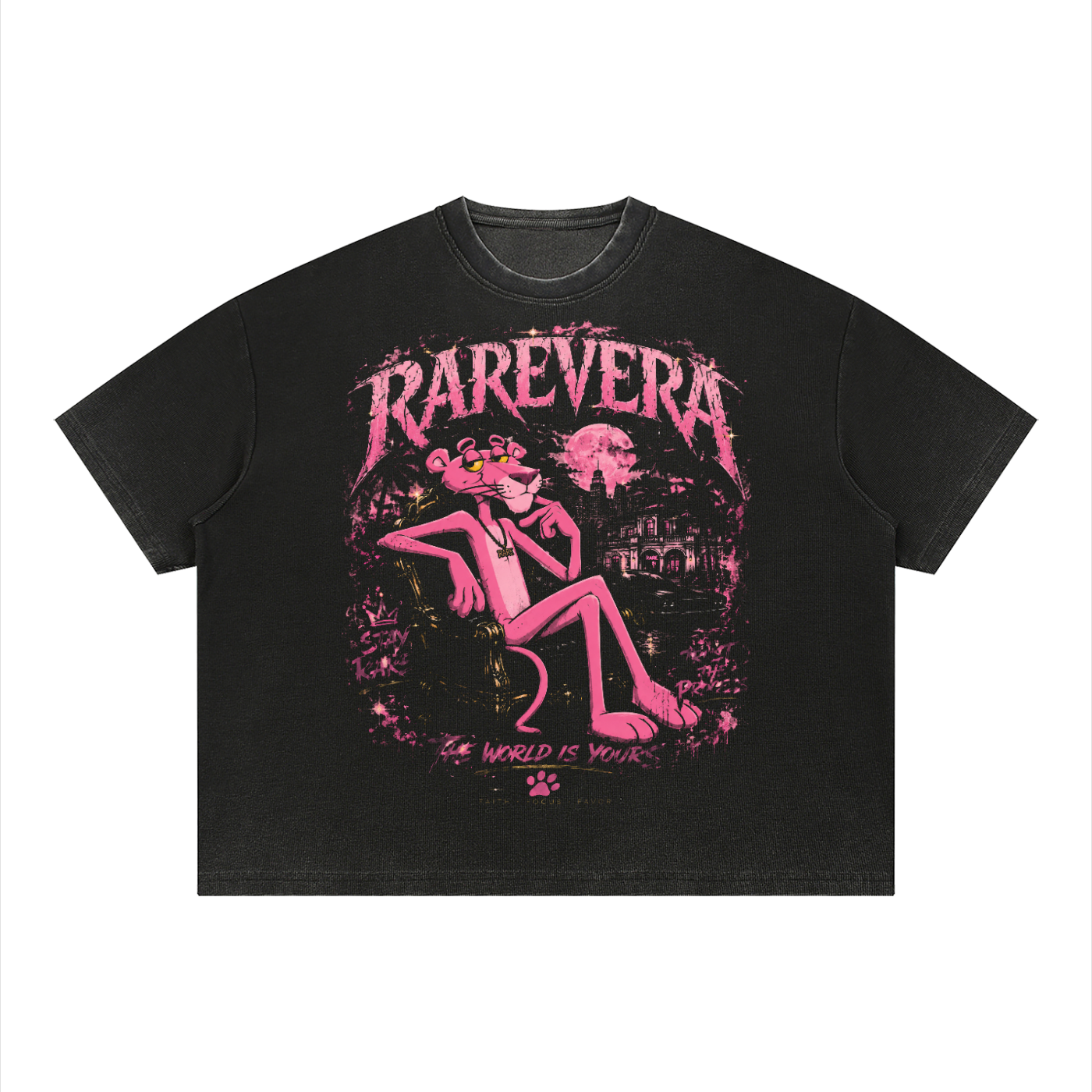 RAREVERA PINK DYNASTY Unisex Vintage Wash Sunfade Boxy Waffle T-Shirt