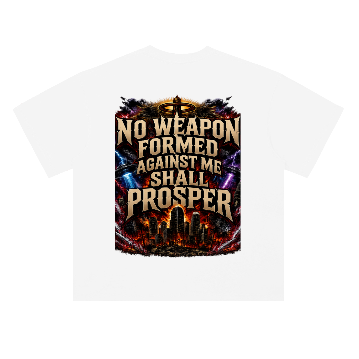 RAREVERA NO WEAPON SHALL PROSPER Heavyweight Drop Shoulder Cotton T-Shirt