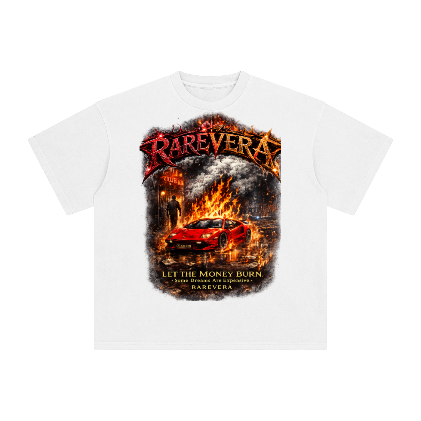 RAREVERA LET THE MONEY BURN Enzyme Washed T-Shirt