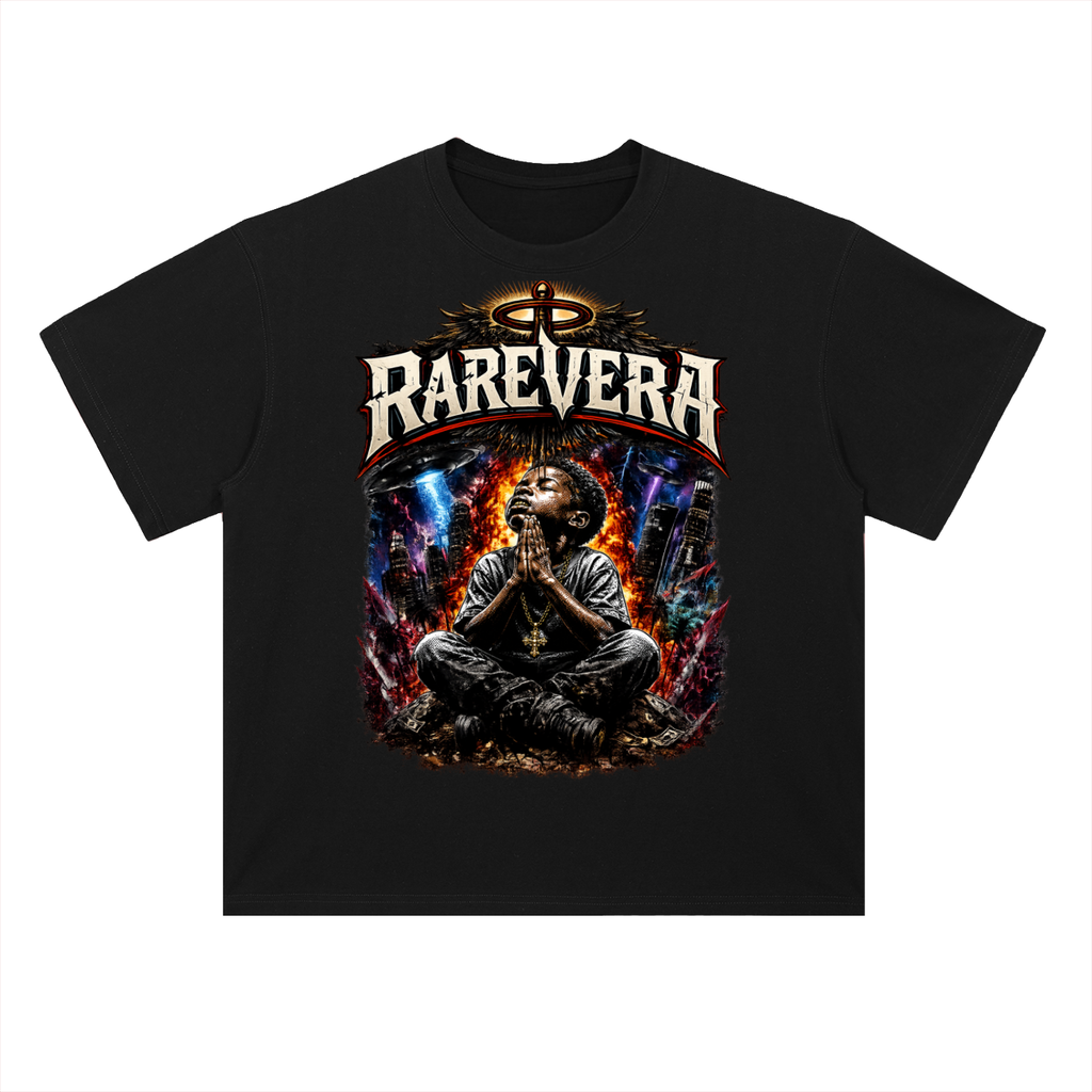 RAREVERA NO WEAPON SHALL PROSPER Heavyweight Drop Shoulder Cotton T-Shirt