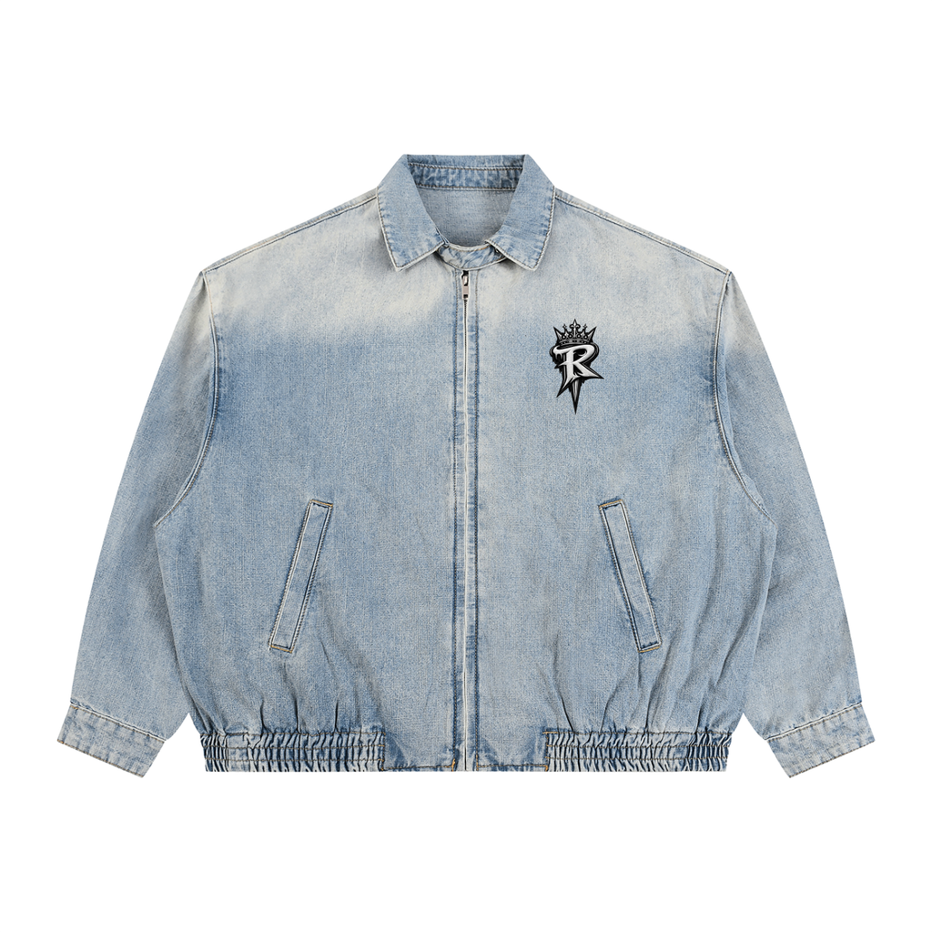RAREVERA Unisex Vintage Wash Full-Zip Denim Jacket