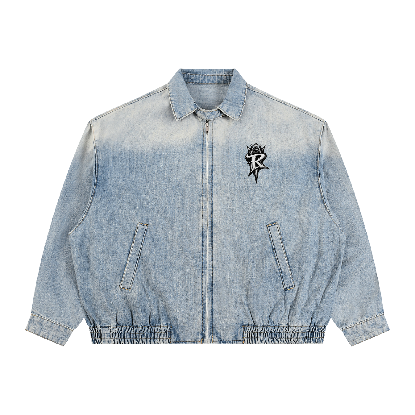 RAREVERA Unisex Vintage Wash Full-Zip Denim Jacket