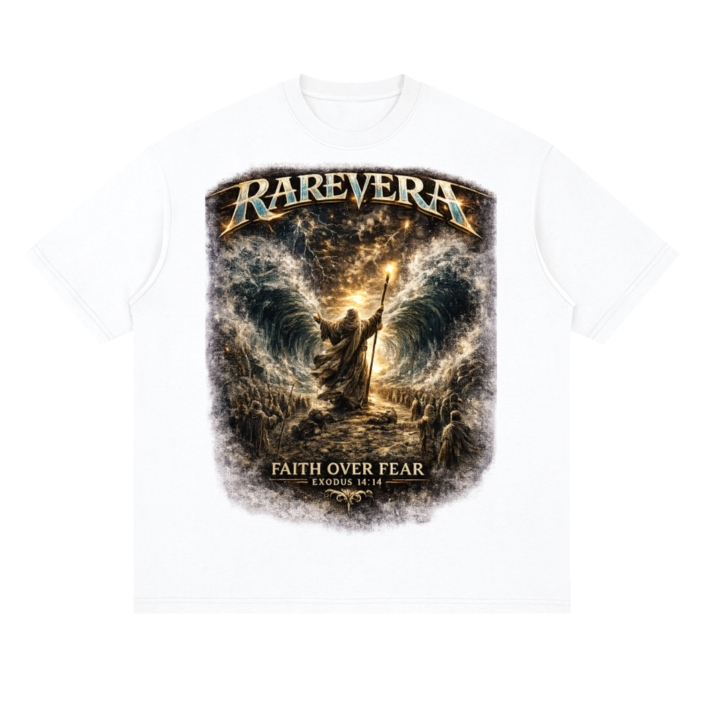 RAREVERA FAITH OVER FEAR Streetwear Loose Drop Shoulder T-Shirt